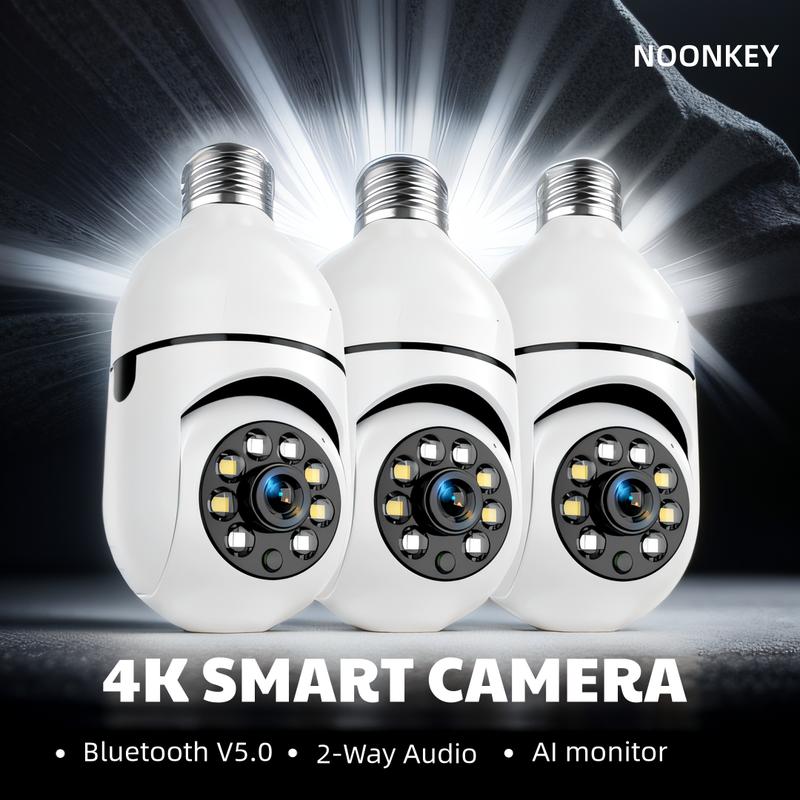 Noonkey 2K 3MP Light Bulb Security Camera 2.4 5Ghz-3 Megapixel Indoor Outdoor Full Color Day Night Camera, Motion Detection, Sound & Light Alarm, Two-Way Audio, Home Yard Store，Work Alexa Wireless Light Socket Camera Easy Installation