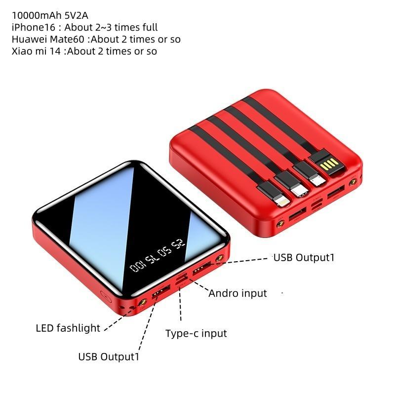 10000mAh Power Bank, 4 In 1 Portable Mobile Charger, USB Rechargeable Power Bank with Digital Display & LED Light for Home Office Outdoor Travel, Boyfriend Gift