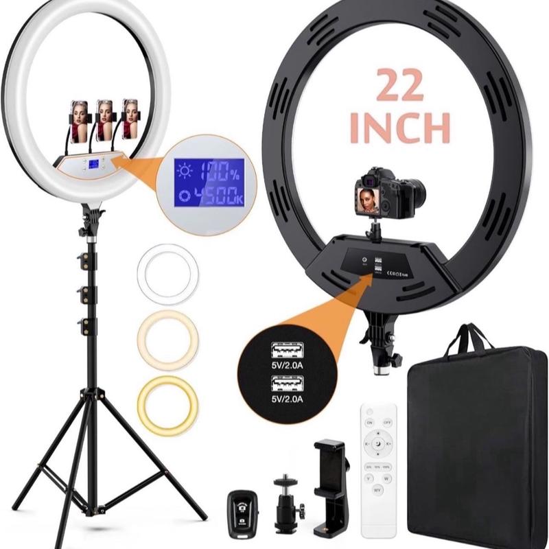 More Beautiful & Clear】Light and shadow are essential for excellent photo and video shooting.Using larger ring light makes your eyes more charming, like the can be used in YouTube、Facebook Live、online-meeting、TikTok、video-making and Vlog. 【Adjustable Brig