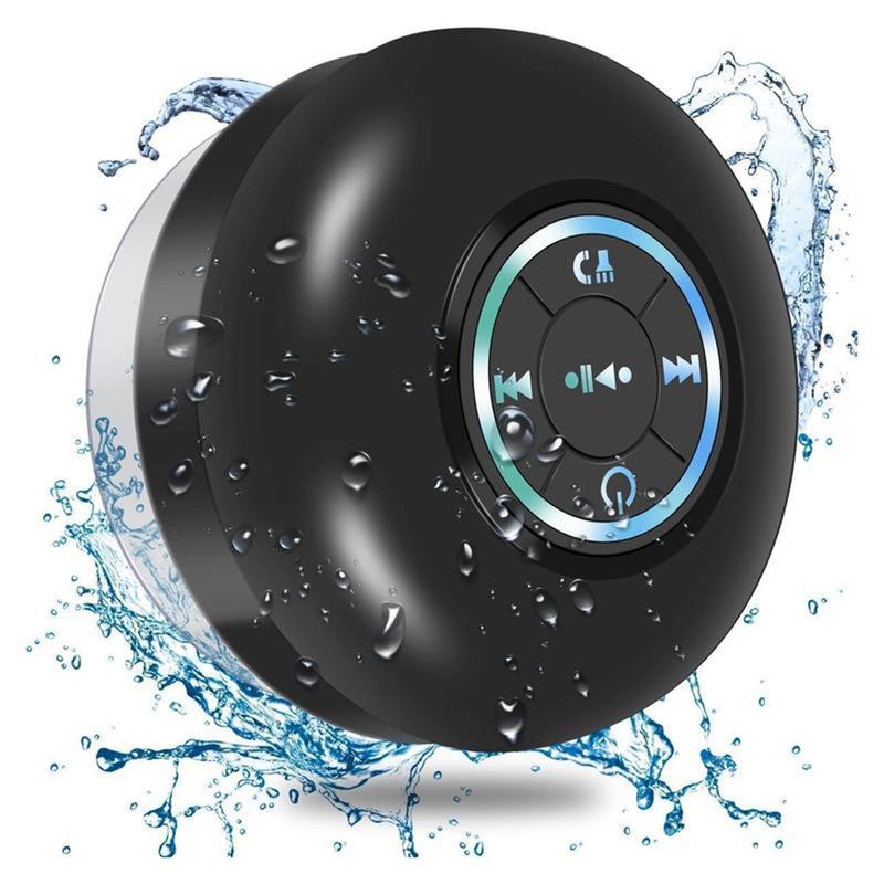 Mini Bluetooth Shower Speaker with LED Light, Portable IPX4 Waterproof, Hands-Free Speakerphone Rechargeable, Wireless Stereo for Beach, Shower & Home