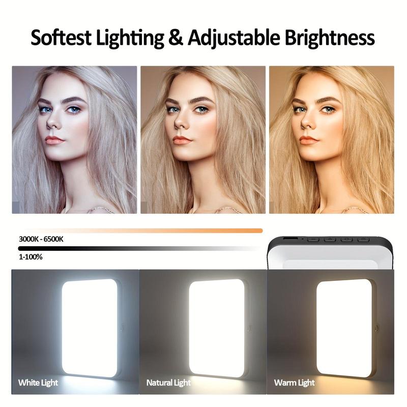 Portable Front & Back Phone Clip Selfie LED Light , 1 Set 2200mAh USB Rechargeable Camera Fill Light, Adjustable & Portable 7 Light Mode LED Clip On Light for Tripod, Cellphone, Camera, Tablet, Laptop, Spring Photography Accessories Cable Compact