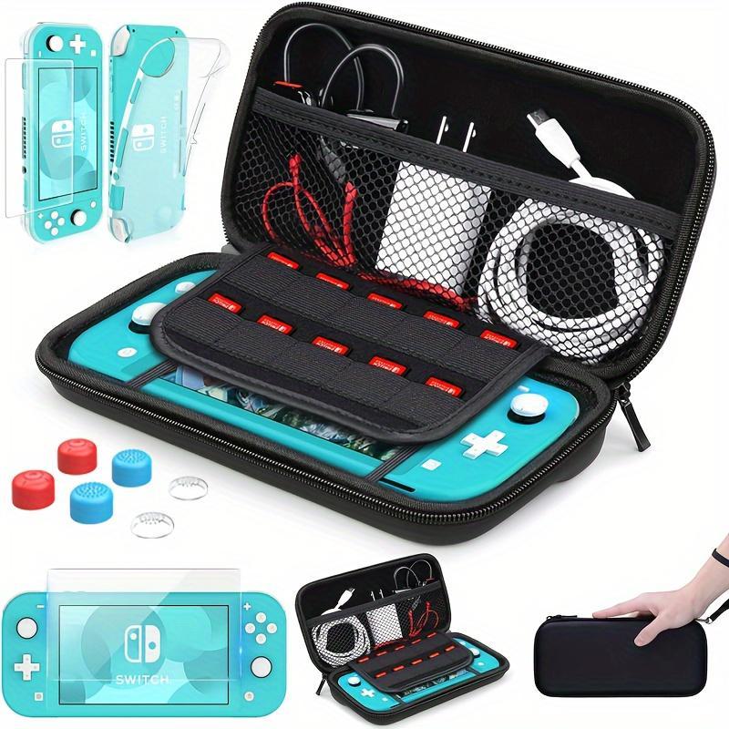 Storage Case for Switch Lite Game Console, 1 Set with 1 Clear TPU Case & 1 Tempered Glass Screen Protector & 6 Keycaps, Game Console Accessories Compatible with Switch Lite