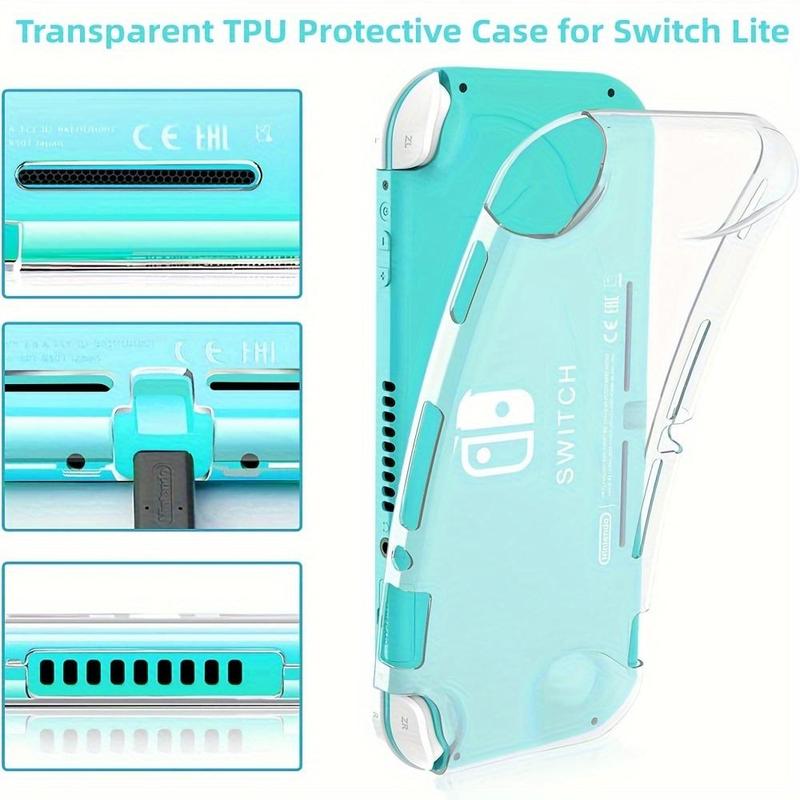 Storage Case for Switch Lite Game Console, 1 Set with 1 Clear TPU Case & 1 Tempered Glass Screen Protector & 6 Keycaps, Game Console Accessories Compatible with Switch Lite