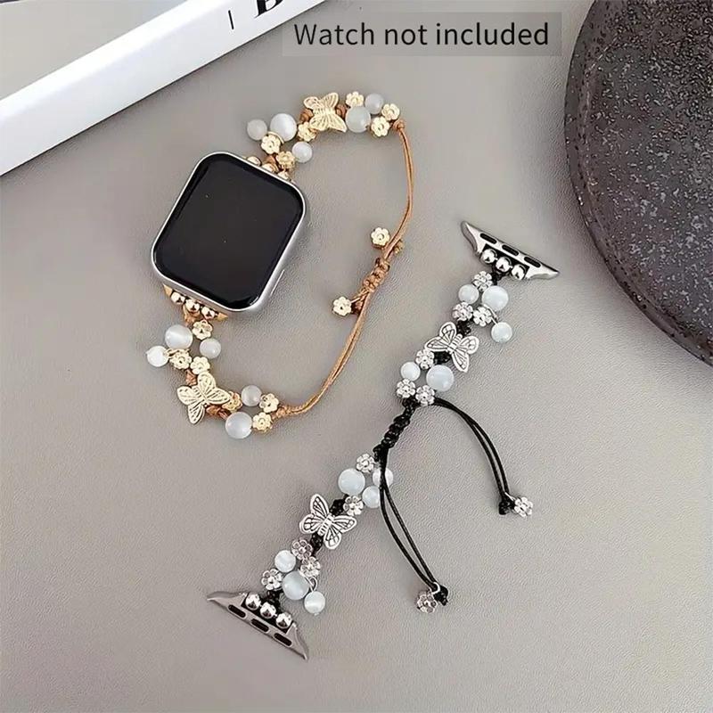 Cat's Eye Stone Butterfly Flower Watch Band, Stainless Steel iWatch Series 10 9 Ultra SE 8 7 6 5 4 3 2 1, Dressy Bangle Bracelet Women