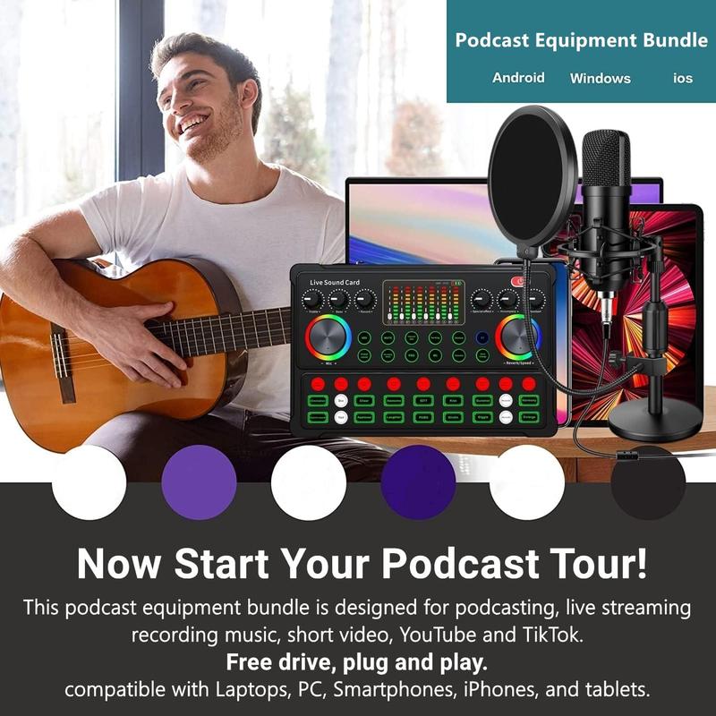 Podcast Equipment Bundle with Accessories, 1 Set Audio Interface With Live Sound Cards & BM800 Condenser Microphone, Perfect For Recording, Broadcasting, Live Streaming, Electronics Laptop Components, Gaming Accessories