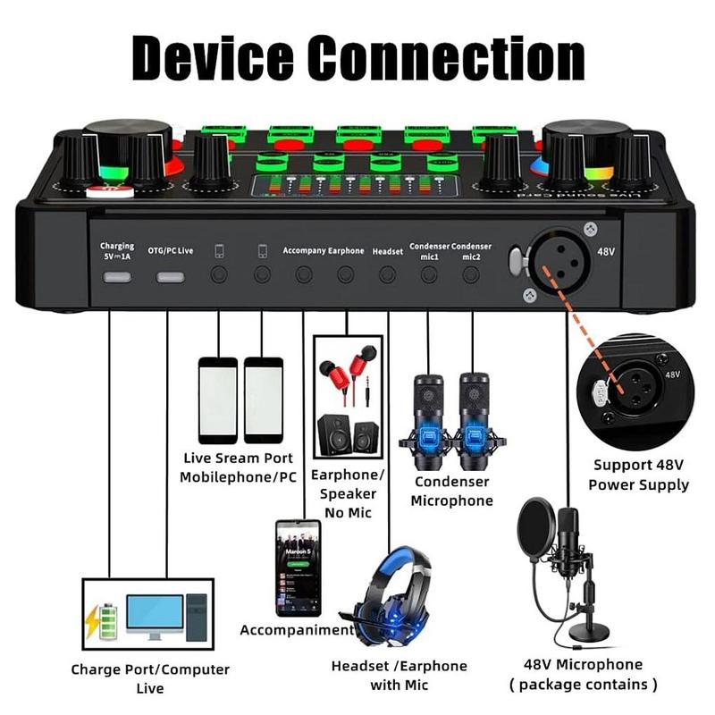 Podcast Equipment Bundle with Accessories, 1 Set Audio Interface With Live Sound Cards & BM800 Condenser Microphone, Perfect For Recording, Broadcasting, Live Streaming, Electronics Laptop Components, Gaming Accessories