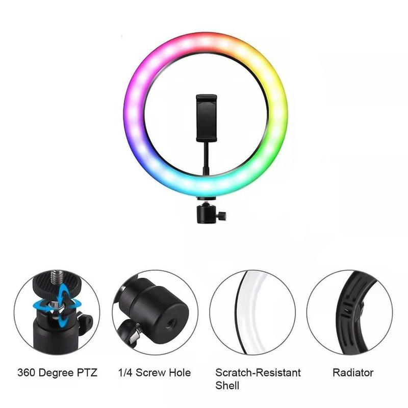 10 Inch Ring Fill Light With Tripod Stand, Multiple Mode Selfie RGB Ring Light, Adjustable Display Professional Selfie Light Kit For Makeup Live Streaming