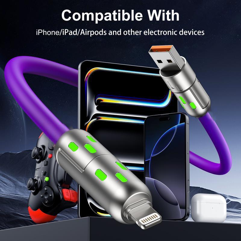 4-in-1 USB Charging Cable, fast charging cable USB A+ TYPE C + Lightning Multi national aluminum alloy cable management suitable for iPhone 16 15 14 Samsung Galaxy, Android Phones & Tablets iPad Pro Smartphone Cellphone Mobile Electronic,fashion trends