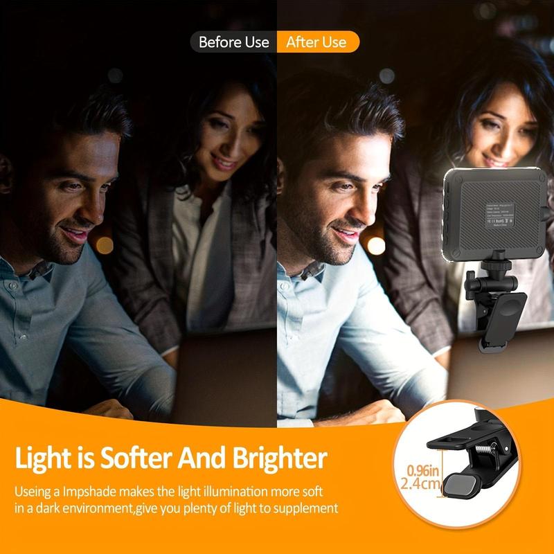 Portable Front & Back Phone Clip Selfie LED Light , 1 Set 2200mAh USB Rechargeable Camera Fill Light, Adjustable & Portable 7 Light Mode LED Clip On Light for Tripod, Cellphone, Camera, Tablet, Laptop, Spring Photography Accessories Cable Compact