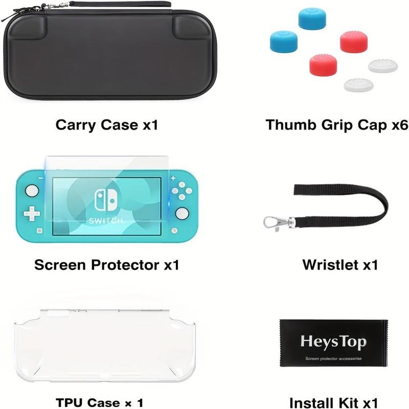 Storage Case for Switch Lite Game Console, 1 Set with 1 Clear TPU Case & 1 Tempered Glass Screen Protector & 6 Keycaps, Game Console Accessories Compatible with Switch Lite