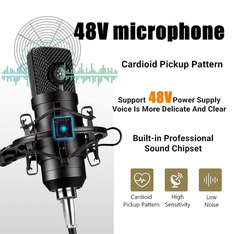 Podcast Equipment Bundle with Accessories, 1 Set Audio Interface With Live Sound Cards & BM800 Condenser Microphone, Perfect For Recording, Broadcasting, Live Streaming, Electronics Laptop Components, Gaming Accessories