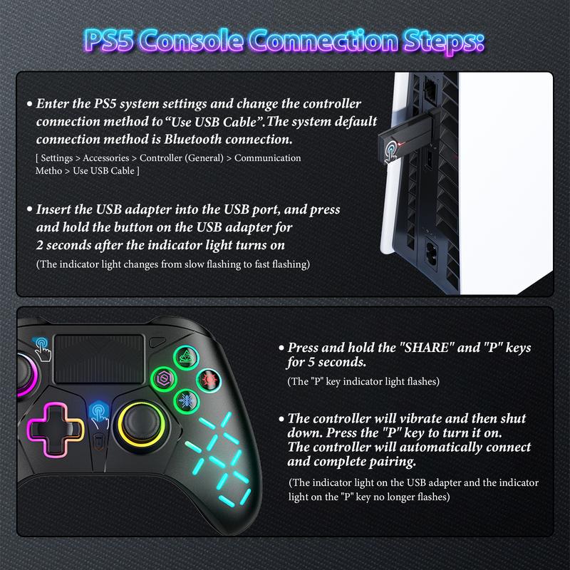 Wireless Controller for PS5 with LED RGB Light, Compatible with Playstation 5  Playstation 4  Playstation 3  Switch  PC