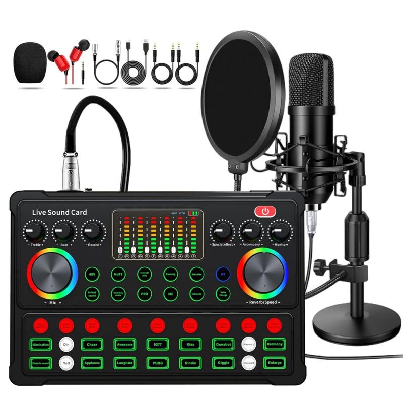 Podcast Equipment Bundle with Accessories, 1 Set Audio Interface With Live Sound Cards & BM800 Condenser Microphone, Perfect For Recording, Broadcasting, Live Streaming, Electronics Laptop Components, Gaming Accessories