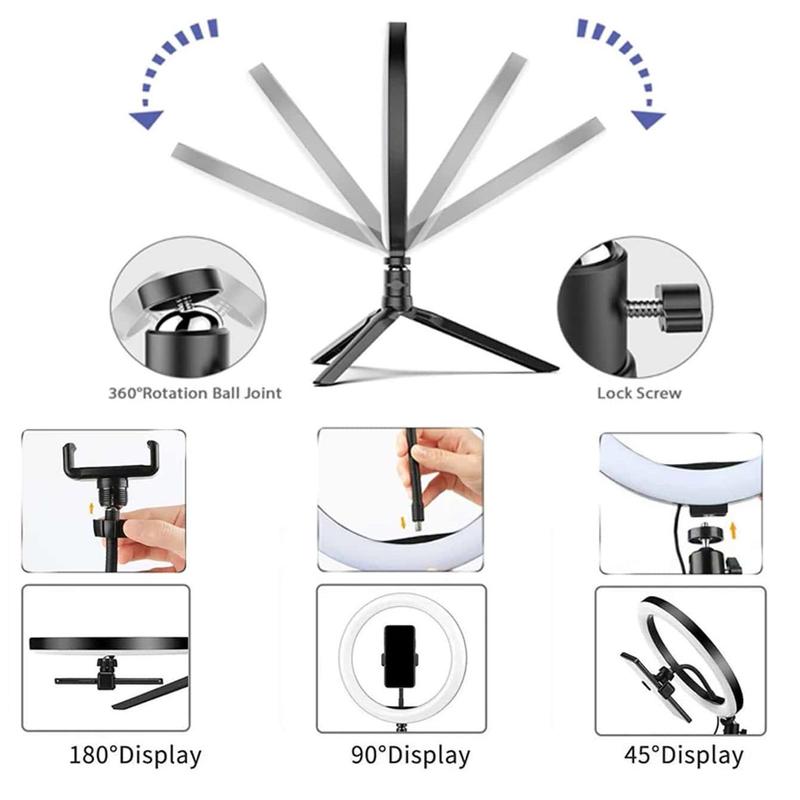 10 Inch Ring Fill Light With Tripod Stand, Multiple Mode Selfie RGB Ring Light, Adjustable Display Professional Selfie Light Kit For Makeup Live Streaming