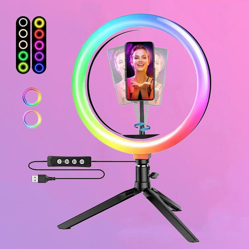 10 Inch Ring Fill Light With Tripod Stand, Multiple Mode Selfie RGB Ring Light, Adjustable Display Professional Selfie Light Kit For Makeup Live Streaming