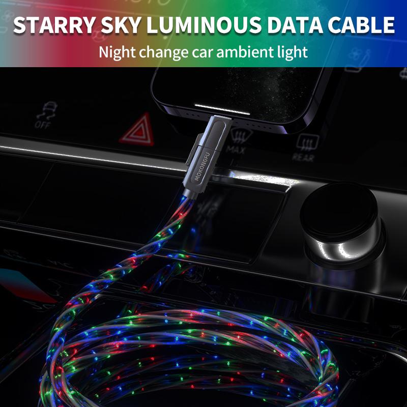 Mokongfu 120W 4 in 1 Charger Cable,LED Lightning and Colorful Fast Charging Cable,Date Cable with USB A and Type C,for iPhone 15 16,iPad and Samsung