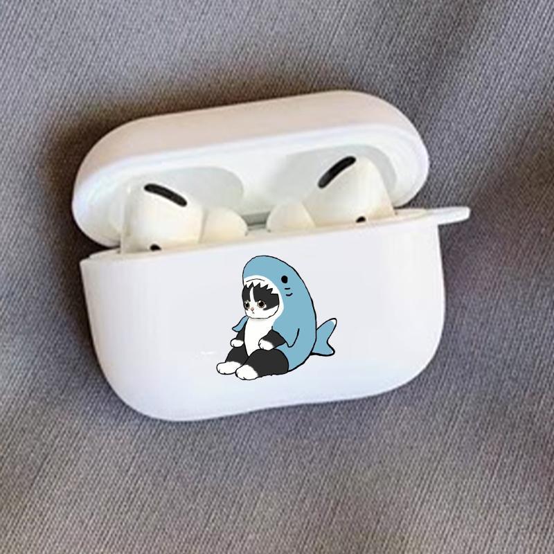 Cute Shark Cat Design Earphone Case, Shockproof Anti-fall TPU Protective Cover, Earphone Accessories Compatible with AirPods 1 2 3 Pro