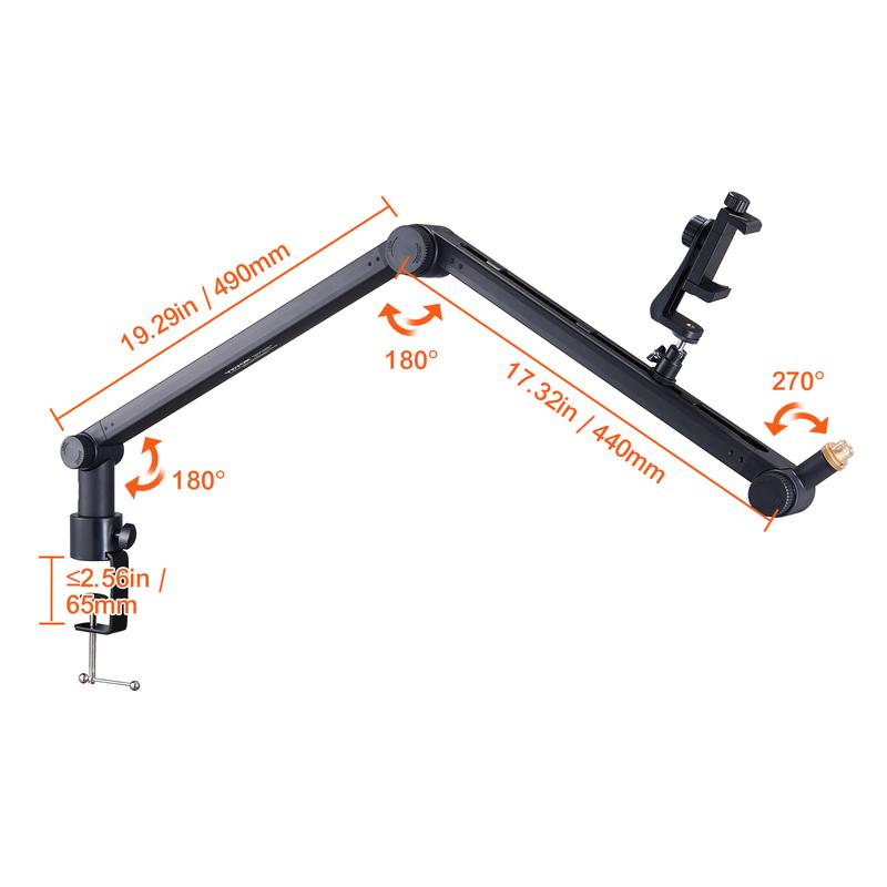 VEVOR Microphone Boom Arm with Desk Mount, 360° Rotatable, Adjustable Mic Stand with 3 8