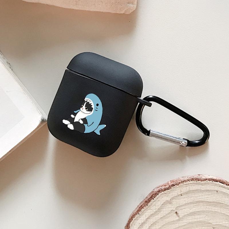 Cute Shark Cat Design Earphone Case, Shockproof Anti-fall TPU Protective Cover, Earphone Accessories Compatible with AirPods 1 2 3 Pro