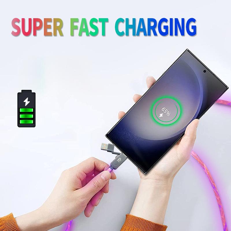 Mokongfu 120W 4 in 1 Charger Cable,LED Lightning and Colorful Fast Charging Cable,Date Cable with USB A and Type C,for iPhone 15 16,iPad and Samsung