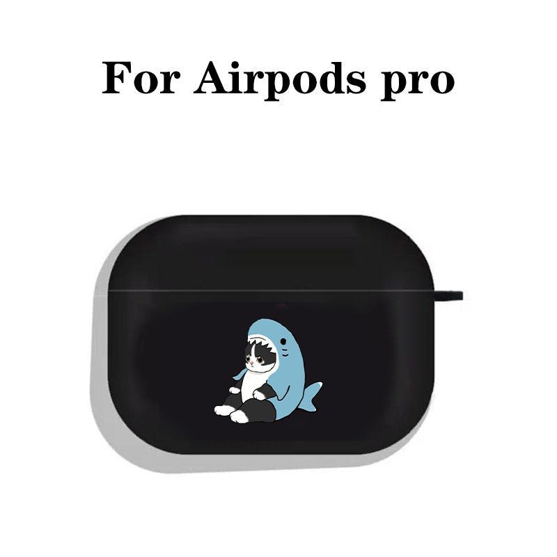 Cute Shark Cat Design Earphone Case, Shockproof Anti-fall TPU Protective Cover, Earphone Accessories Compatible with AirPods 1 2 3 Pro