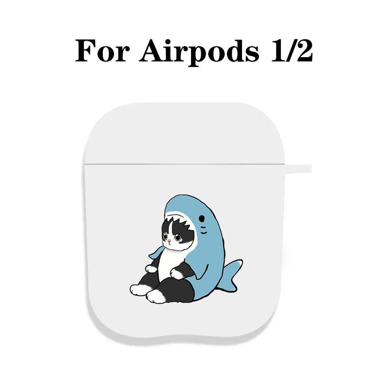 Cute Shark Cat Design Earphone Case, Shockproof Anti-fall TPU Protective Cover, Earphone Accessories Compatible with AirPods 1 2 3 Pro