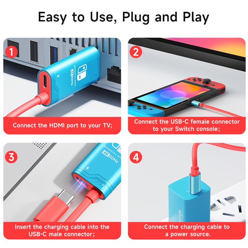 Jemdo Portable Switch Dock Set Compatible with Nintendo Switch, USB-C to HDMI Conversion Cable, Compact Charger, 1m USB-C Charging Cable, Ultimate Travel Companion for Switch NS OLED Console