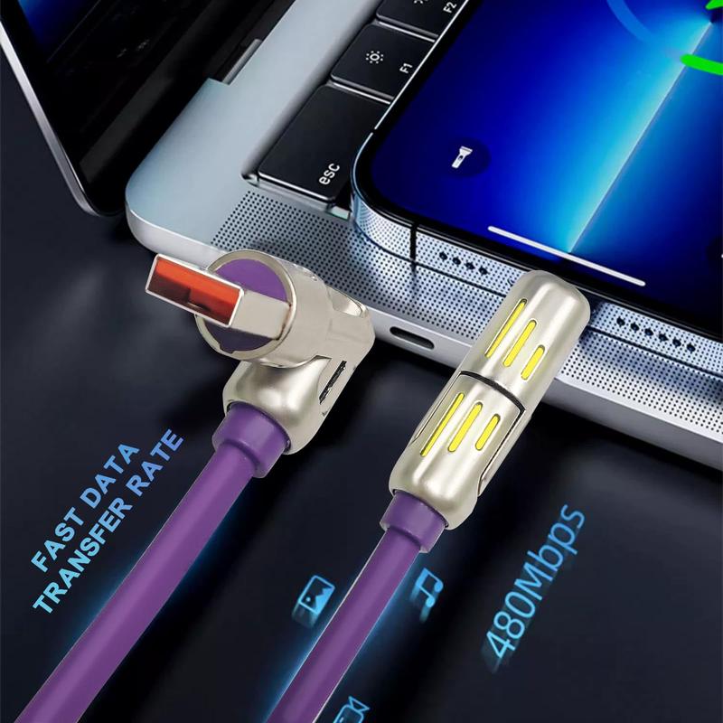 USB C Cable, 240W 4 in 1 Multi Charging Cable USB Charger Cable with Breathing Light, Combo L Port Type C USB A Fast Charging Cord for iPhone Pro Max Laptop Samsung Device Charging, 5FT-Purple