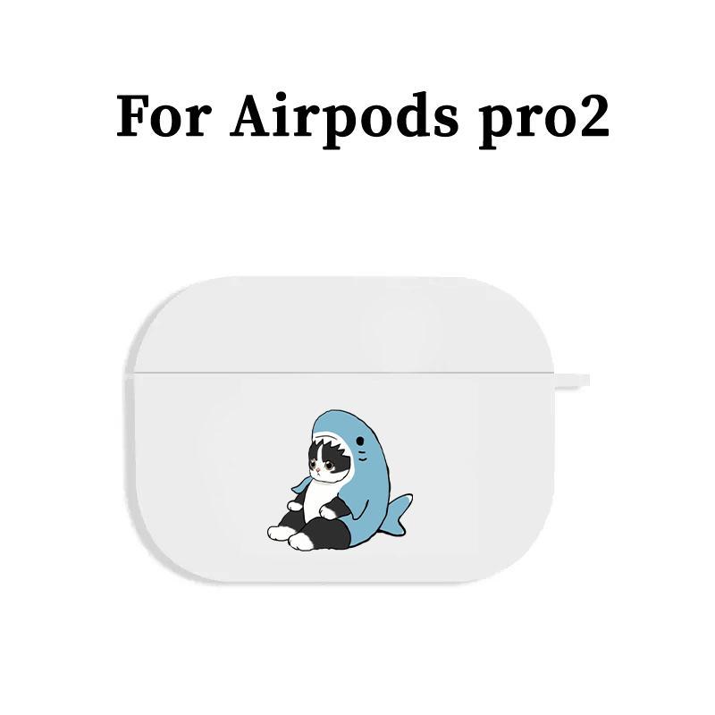 Cute Shark Cat Design Earphone Case, Shockproof Anti-fall TPU Protective Cover, Earphone Accessories Compatible with AirPods 1 2 3 Pro