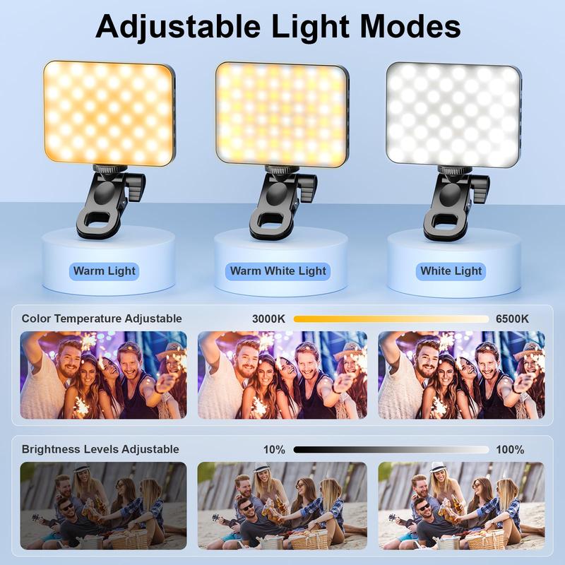 80-LED Clip-on Fill Light - Perfect for iPhone, Android, iPad,Laptop, and Tablet. Tailored for Makeup,Video Conferences, Live Streaming,and Zoom Calls, featuring 3 Adjustable Light Modes.Smartphone Long-lasting 2000mAh Battery.Accessories Selfie Cellphone