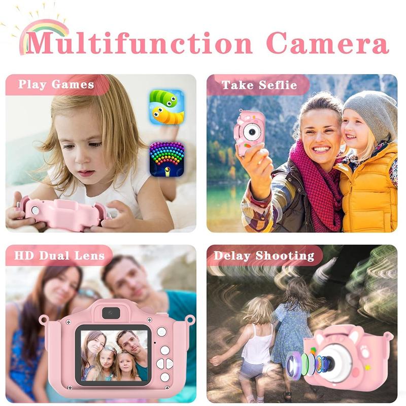 Children's selfie camera toy, cute rabbit model digital camera, 32g TF card, suitable for 3-12 years old children, HD 1080P