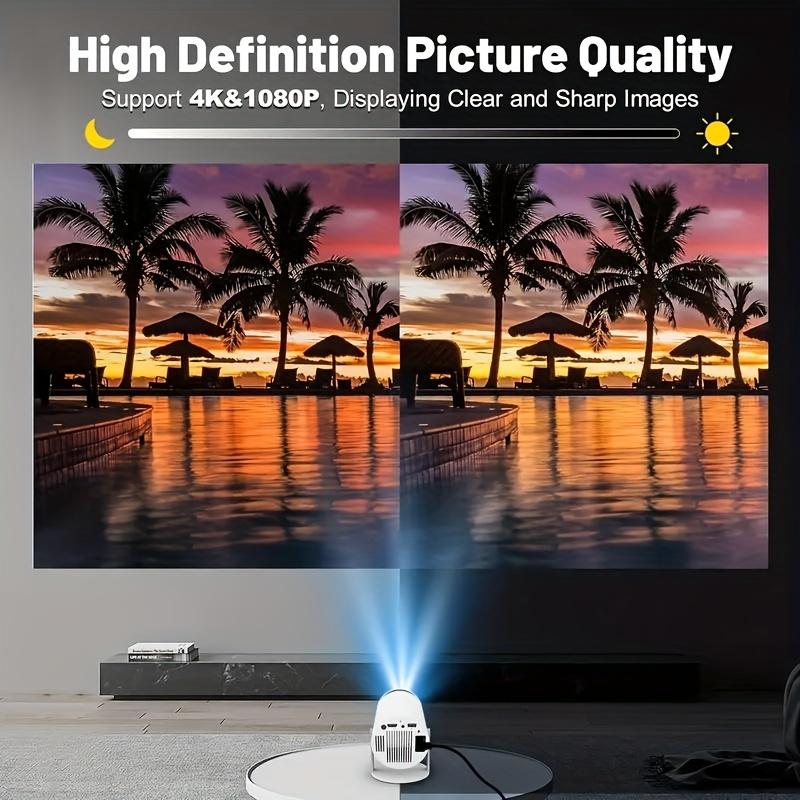 7000 Lumens Portable Mini Projector, Support 4K Projector Dual Wifi Same Screen 1280*720P Dual Wifi Home Theater Outdoor Portable, 180° Projection Angle Adjustable, Compatible With HDTV, USB, AV, Smartphone, Tablet, TV Box