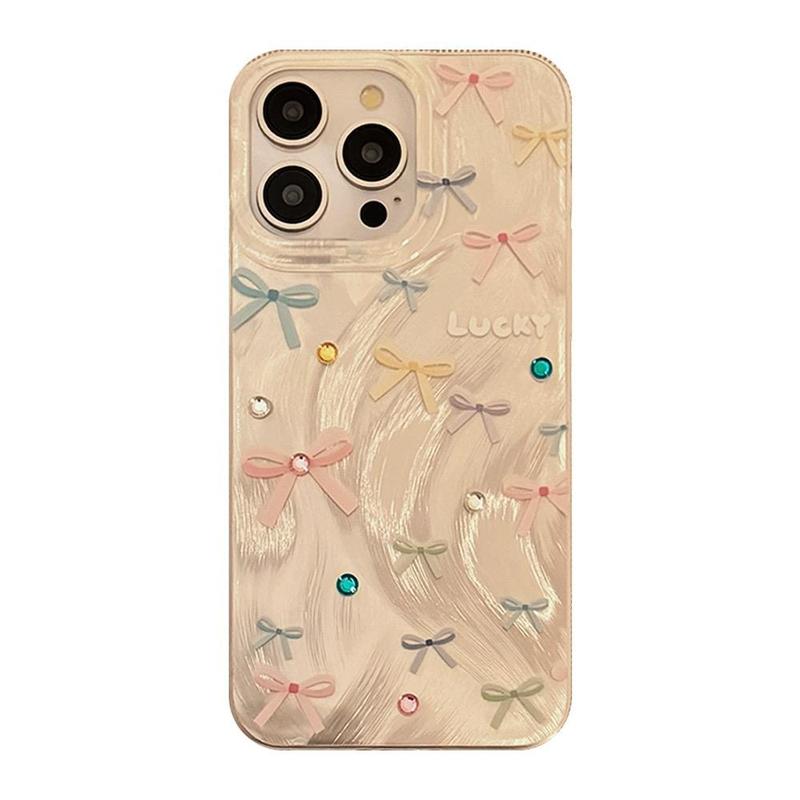 Bowknot Pattern Phone Case, Faux Pearl Decorative Anti-fall Phone Protector Cover, Shockproof Cellphone Protective Case, Phone Accessories Compatible With iPhone 11 12 13 14 15 Pro Max Series, Phone Case