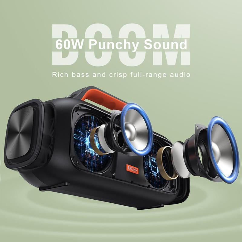 Extreme Boom Outdoor Speaker with IPX6 Waterproof,60W Mighty Sound,Deep Bass,30H Playtime,Portable Waterproof Bluetooth Speaker,Audio,Smartphone