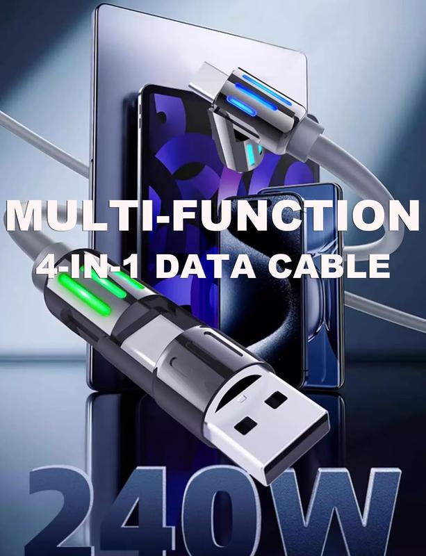 4-in-1 USB C Cable, Multi-functional 240W FastCharge Data Cable, Phone Accessories Suitablefor iPhone 15 14 Phone iPadPro, Cellphone Charging Accessories