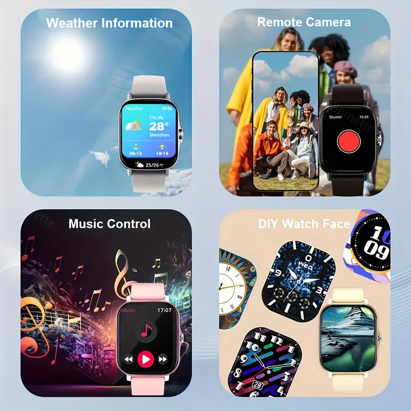 2024 Smart Watch 1.85-Inch TFT Touch Screen Fitness Tracker, with Call Function, Movement and Calorie Tracking, Notification, Multi-Function, USB Charging, Non-Waterproof, Alloy Body, Silicone Strap, 180 MA MAh Battery