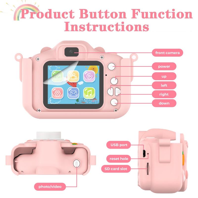 Children's selfie camera toy, cute rabbit model digital camera, 32g TF card, suitable for 3-12 years old children, HD 1080P