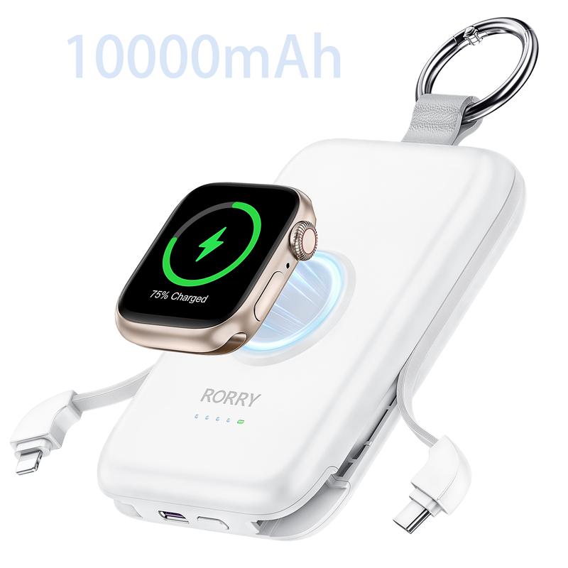 2024 New 10000mAh PD 20W Fast Charging Portable Mobile Power with Built-in Cable, Travel Mobile Power [with Keychain] for iPhone 15 14 13 12 11 and Apple Watch Ultra 9 8 7 6 5 4 3 2 Smartphone