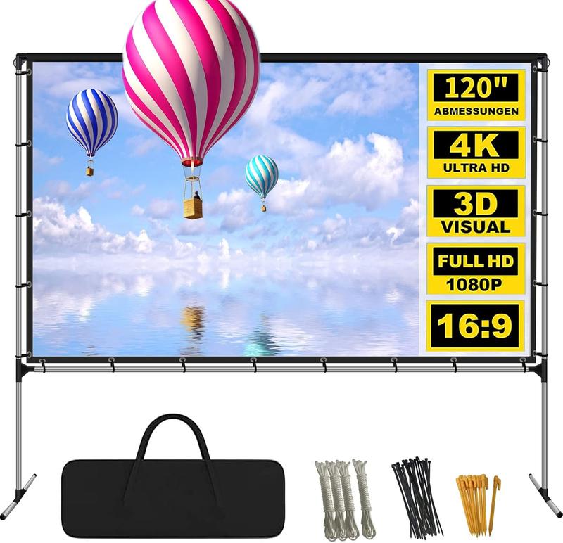 Projector Screen with Stand 120 Inch Foldable Portable Movie Screen 169 HD 4K Double Sided Projection Movies Screen with Carry Bag for Indoor Outdoor Home Theater Backyard Cinema Travel