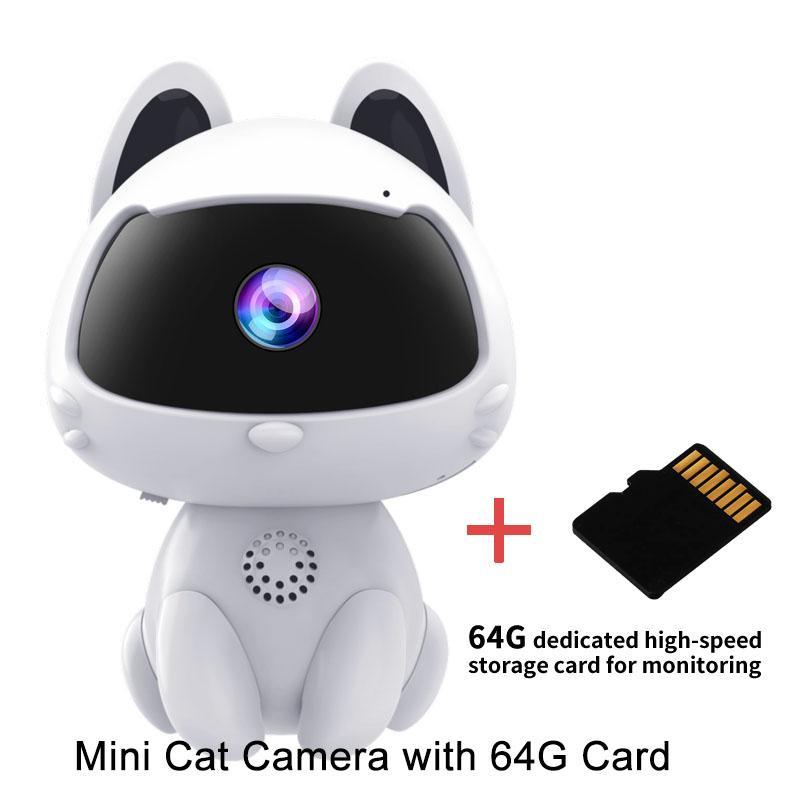 Portable Mini Cat Design Home Security Camera with Card, 1 Box 2.4GHz Wi-Fi Wireless Security Cameras, Color Night Vision Video Surveillance Camera Security, Small Cam for Caring Young or Elderly People