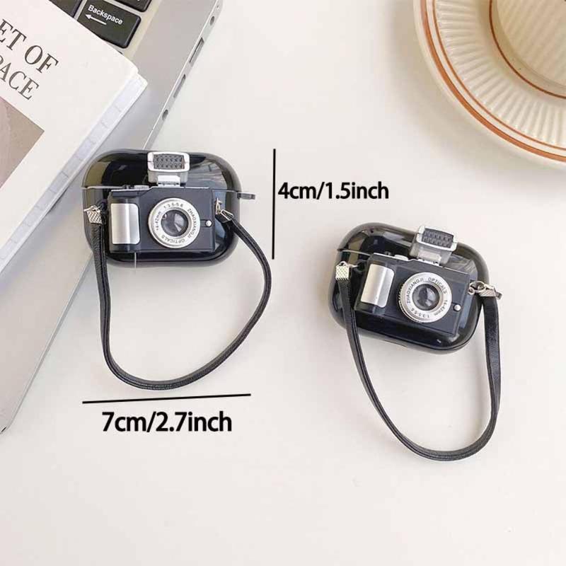 Retro Camera Design Earphone Case With Lanyard for Music Festival, 1 Count Shockproof Vintage Camera Decorative Earphone Protective Cover Compatible With AirPods 1 2 3 Pro Pro2