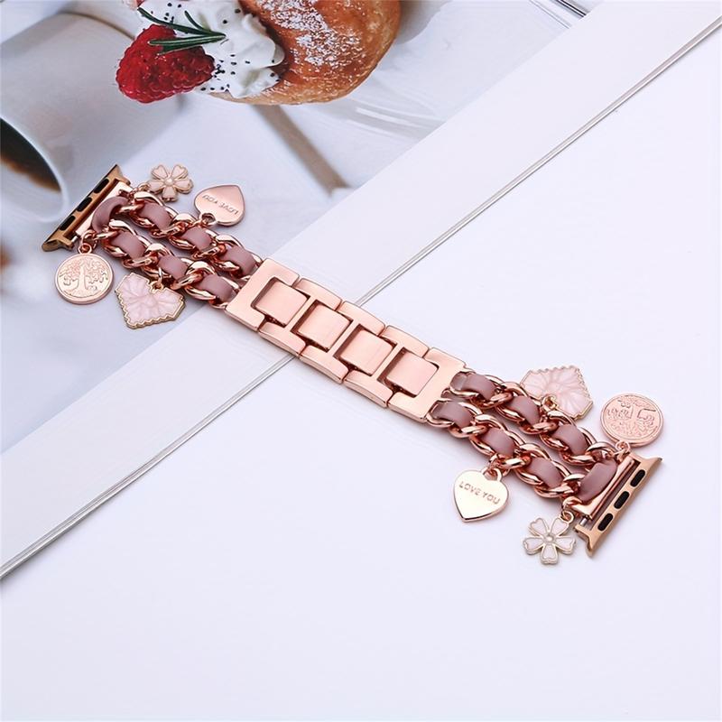 Elegant Handwoven Detachable Charm Watch Band for Apple Watch Ultra SE 1-9 with Adjustable Synthetic-Leather Strap and Deployant Clasp - Women's Durable iWatch Bracelet Accessory