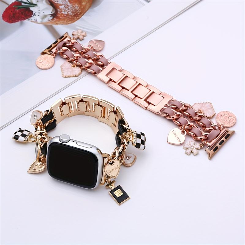 Elegant Handwoven Detachable Charm Watch Band for Apple Watch Ultra SE 1-9 with Adjustable Synthetic-Leather Strap and Deployant Clasp - Women's Durable iWatch Bracelet Accessory