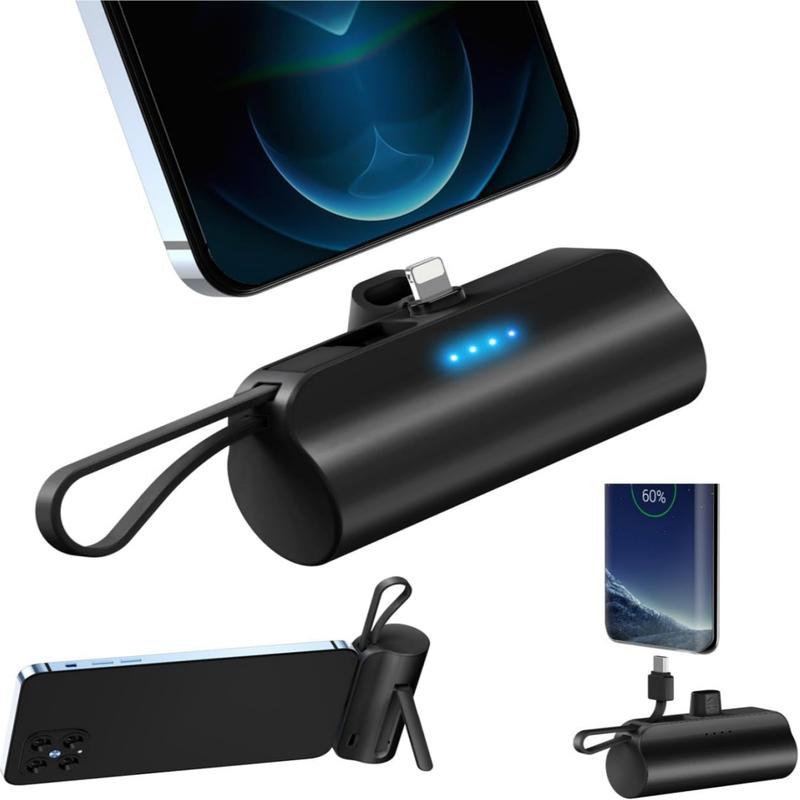 [Free Shipping] 8000mAh Ultra Compact Portable Phone Charger 5V3A Output Battery Pack Built-in Type-C Cable and Cell Phone Holder Compatible with iPhone and Samsung, etc. (Black) Cellphone Smartphone