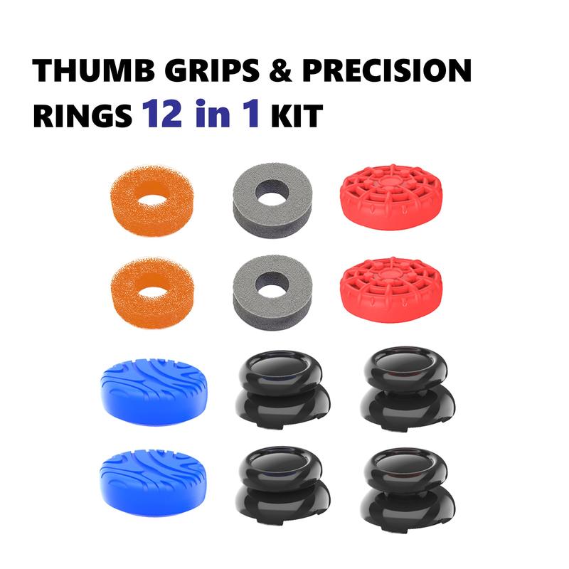 FOXVOX 12 in 1 Thumbsticks & Precision Rings for Gaming Controllers, Move Better, Aim Better, FPS Games | 4 Performance Thumbsticks | 2 High-Rise, 2 Mid-Rise | 4 Precision Rings Accessories Console