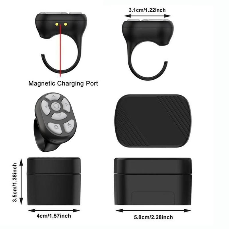 Wireless Remote Control Ring with Digital Display & Charging Case, Rechargeable 7 Keys Scrolling Ring Clicker for Smartphone Tablet, Selfie Video Controller for Cell Phone & More