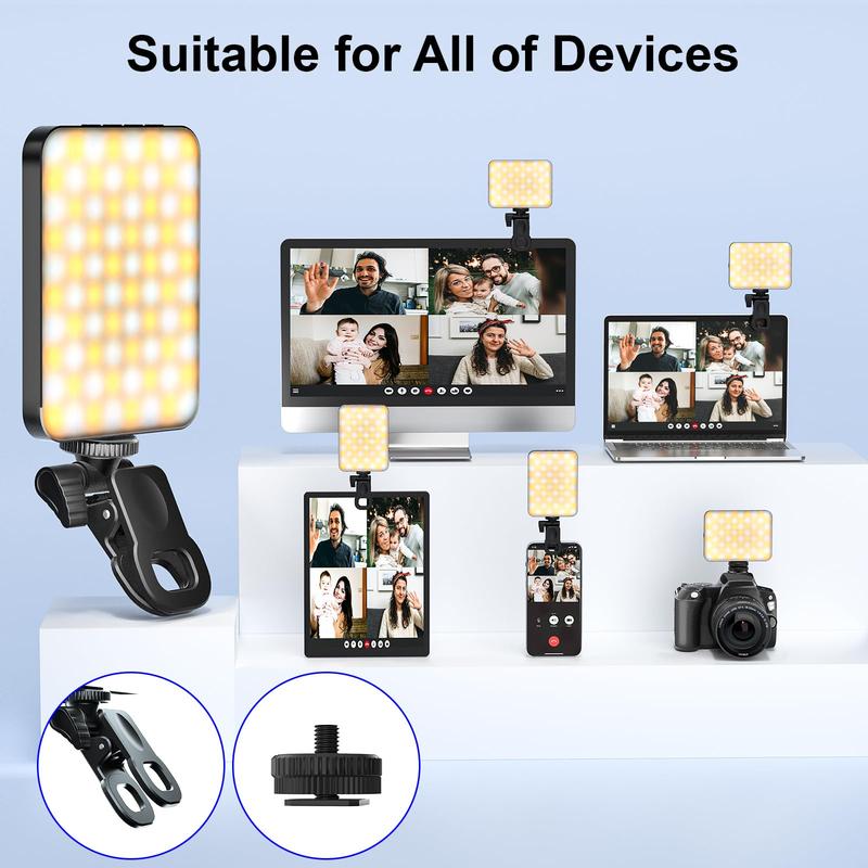 80-LED Clip-on Fill Light - Perfect for iPhone, Android, iPad,Laptop, and Tablet. Tailored for Makeup,Video Conferences, Live Streaming,and Zoom Calls, featuring 3 Adjustable Light Modes.Smartphone Long-lasting 2000mAh Battery.Accessories Selfie Cellphone