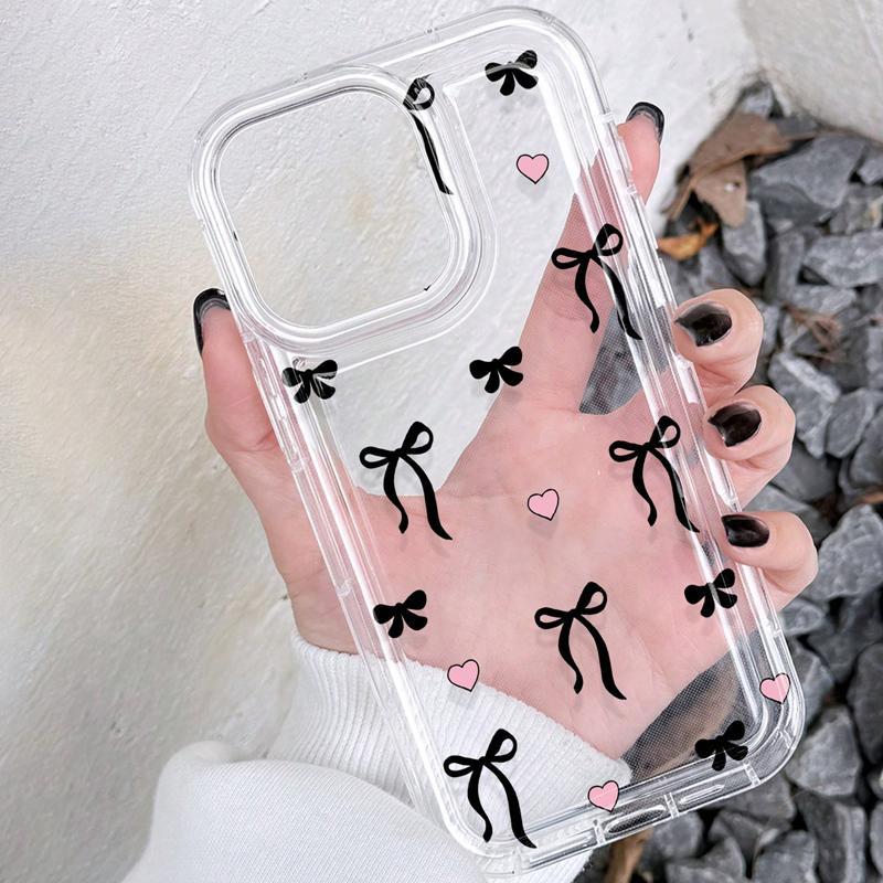 Bow & Heart Pattern Clear Phone Case, Anti-drop Cellphone Protective Case, Total Protective Shockproof Mobile Phone Cover for iPhone 11 12 13 14 15 16 Pro Max