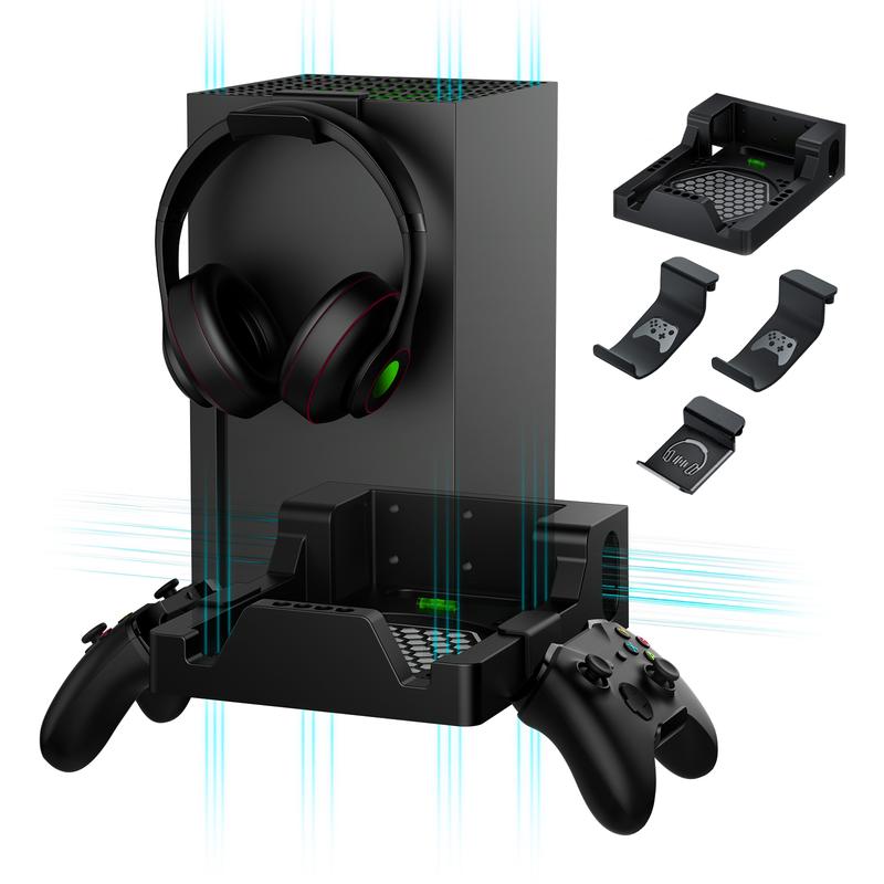 Wiilkac Wall Mount for Xbox Series X with 2 Controller Holders and 1 Headset Stand, Wall Mount Kit for Xbox Series X Accessories