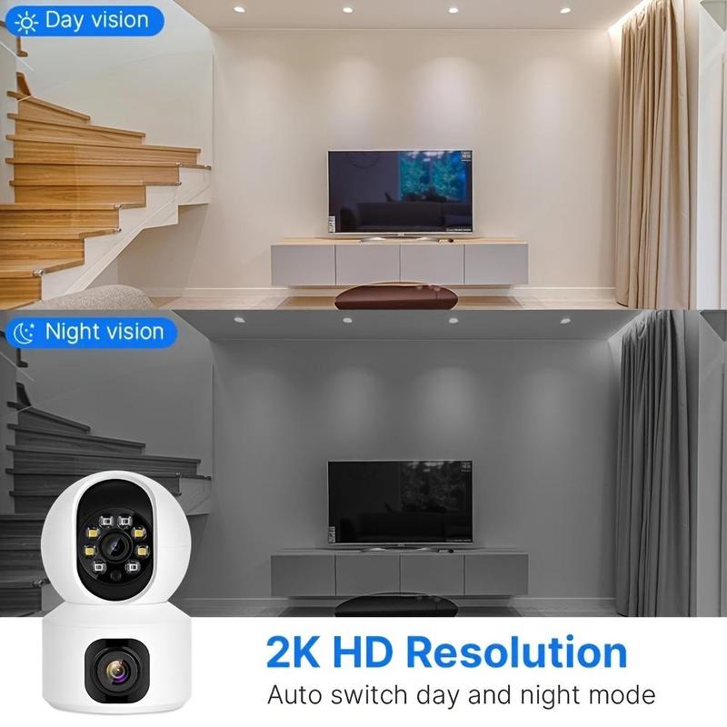 2K 360° Panoramic Dual-lens Indoor Security Camera, Smart 2.4G WiFi Camera with Night Vision, Motion-Detection & Two-way Audio Security Camera